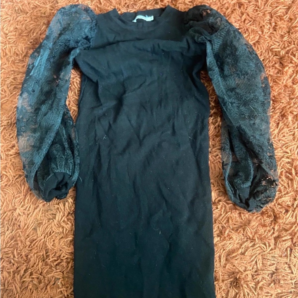 Elegant Black Dress with Lace Sleeves
